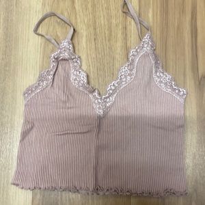 Lace/ ribbed tan top. Size xs